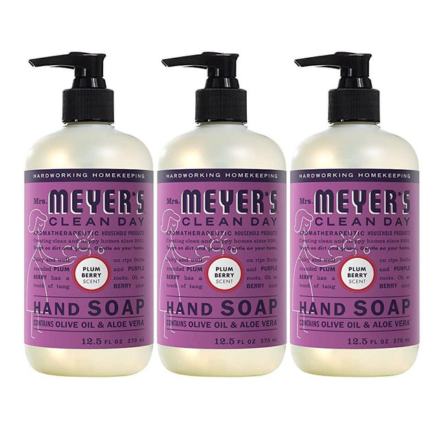 Mrs. Meyer's Clean Day Liquid Hand Soap, Cruelty Free and Biodegradable Hand Wash Formula Made with Essential Oils, Plum Berry Scent, 12.5 oz - Pack of 3