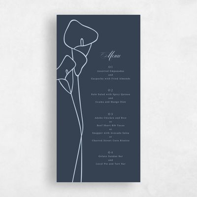 Grayed Navy, Blue Wedding Menu - Calle