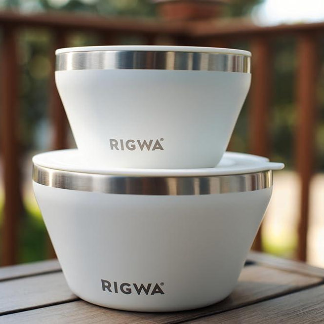 RIGWA FRESH BOWL SET - SNOWBIRD - Ceramic Coated Stainless Steel Insulated Bowl Set - 40 oz and 20 oz Vacuum Sealed Food Bowls with Lids - Complementary Bamboo Utensil Set - Non-Toxic & BPA Free