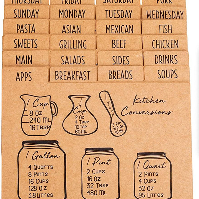 Outshine 24ct 4” x 6” Recipe Cards Dividers with Tabs | Recipe Holder Box Organizer | 24 Durable Index Card Separators with Printed Cooking Tips and 28 Adhesive Labels | Best Kitchen Gift (Kraft 24ct)