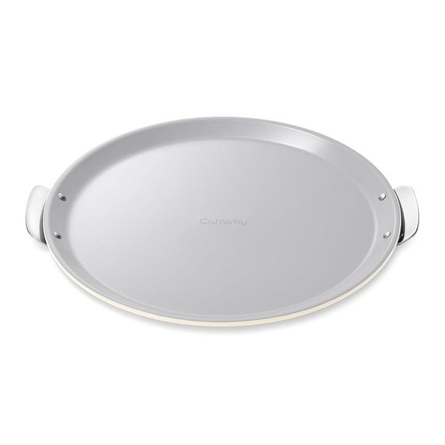 Caraway Pizza Pan - 15” Non-Stick Ceramic Baking Pan with Handles - Oven Safe up to 550ºF - Non-Toxic, PTFE & PFOA Free - Cream