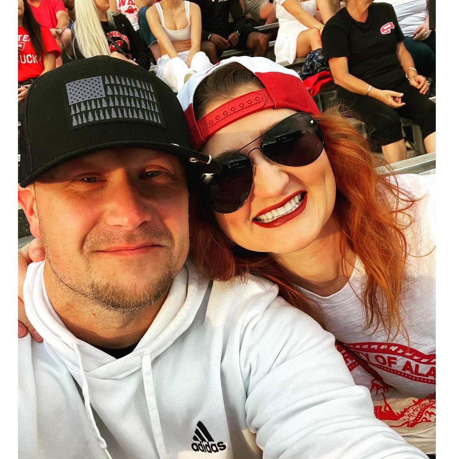 This was at the Western Kentucky football game, the same weekend Alabama lost to Texas.  A true testament of Breann's character under pressure while supporting Chris' daughter as a WKU cheerleader!