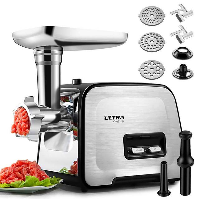 Upgrade Meat Grinder Electric, ALTRA Stainless Steel Meat Mincer Food Grinder& Sausage Maker Stuffer, [2000W Max] [Concealed Storage Box] Sausage Tubes& Kubbe Maker, 3 Sizes Plates, 2 Blades, 1 Pusher
