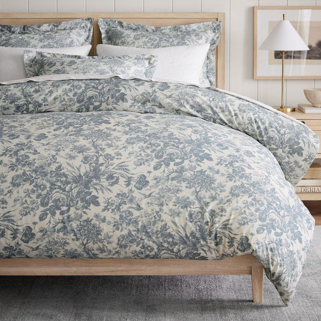 Sorrel Toile Duvet Cover, Full/Queen, Steel Blue