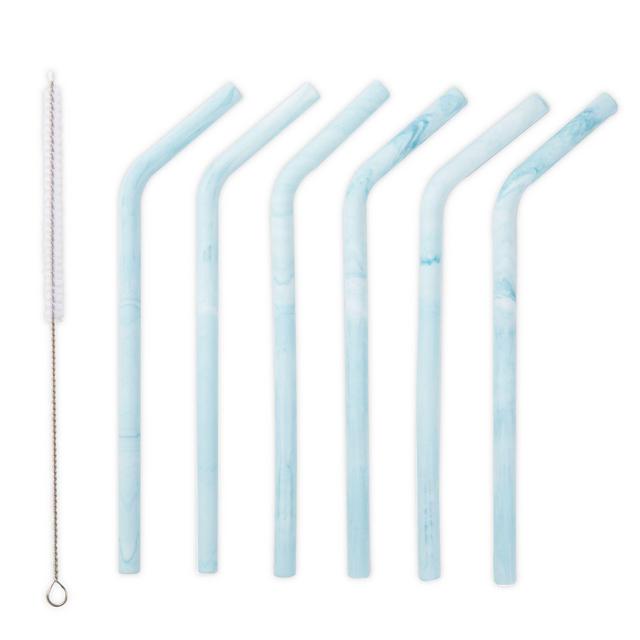 Manna™ 7 Piece Bent Silicone Straw Set in Blue