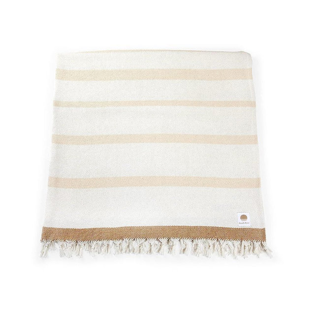 BEACH STATE Oceanside Beach Blanket, 66" x 80", 100% Cotton Premium Picnic Blanket, Oversized Beach Towel with Fringe, Boho Beach Accessories (Driftwood Stripe)