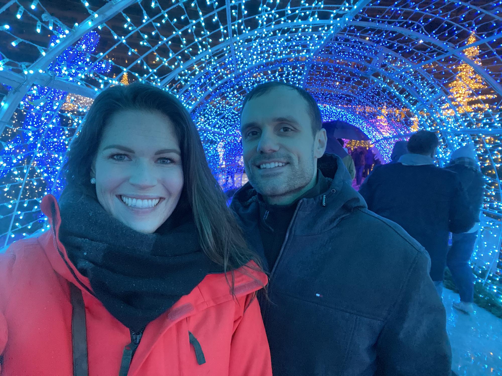 Celebrating our 3rd anniversary at the Light Show in Nat's Park, 12/2019.