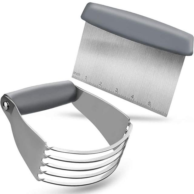 Pastry Cutter Set, EAGMAK Pastry Blender and Dough Scraper, Professional Stainless Steel Dough Cutter/Blender Scraper Set for Kitchen Baking Tools (Grey)