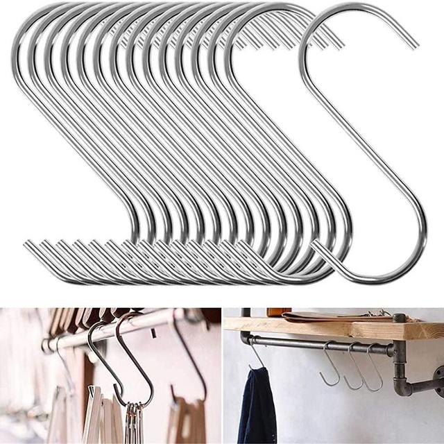 HongWay 15 Pack S Shaped Hooks Heavy Duty, Large S Hooks for Hanging, Stainless Steel Metal Hooks for Kitchen, Work Shop, Bathroom(4.3", Diameter 4mm)