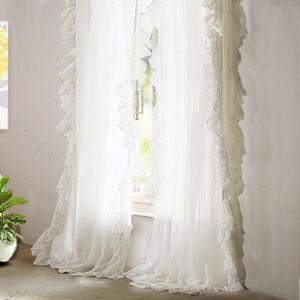 2 panels-Sophie Sheer Voile Window Curtains, Ruffle edge, Rod Pocket, each (52"x84",Off White)