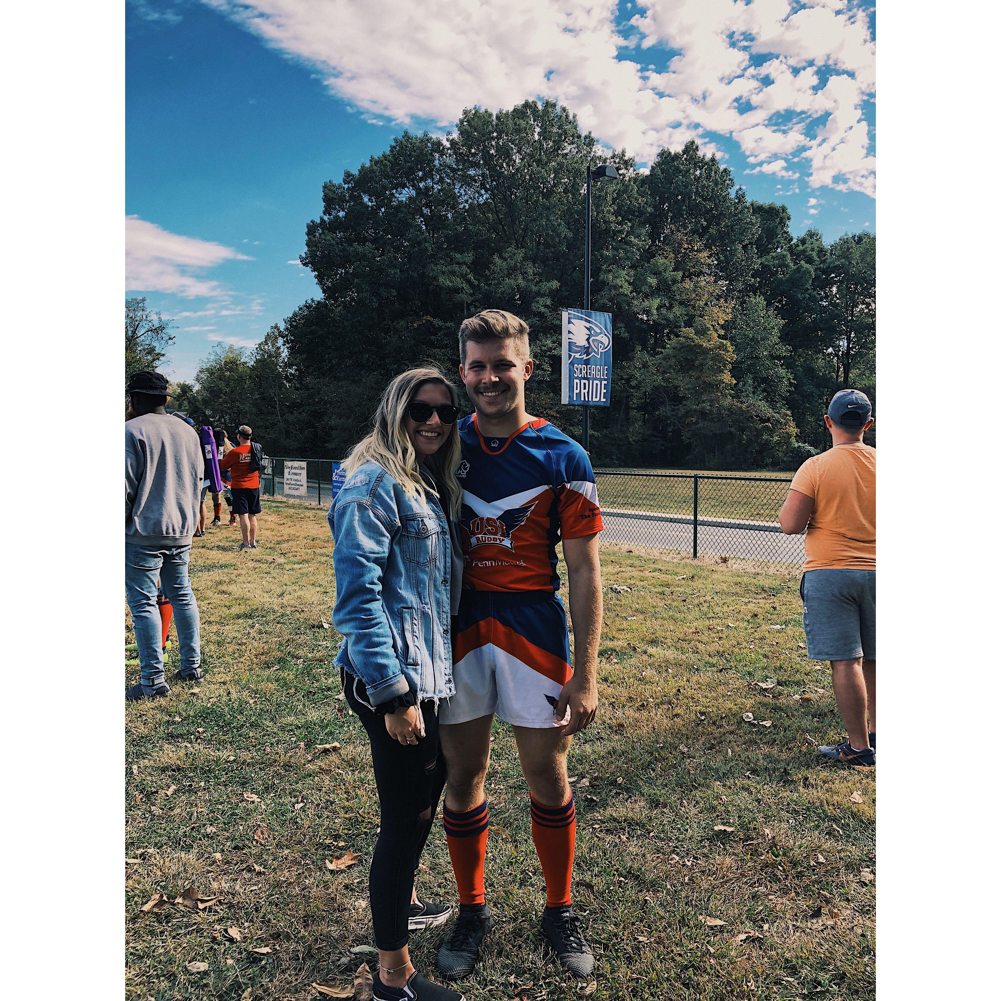 First rugby game of Blake's that Jewels attended.