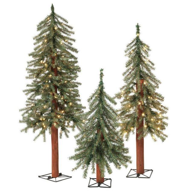 Pre-Lit Faux Alpine Trees - Set of 3