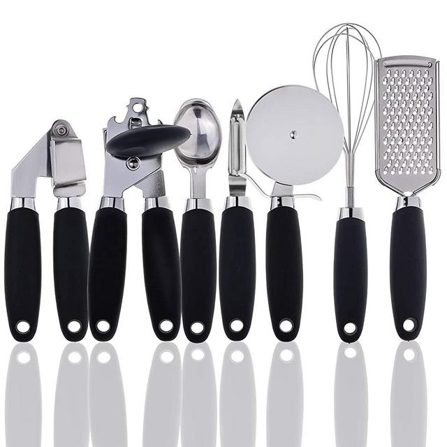 COOK With COLOR 7 Pc Kitchen Gadget Set Stainless Steel Utensils with Soft Touch Black Handles