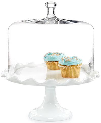 Milk Glass Ruffle Cake Stand with Dome