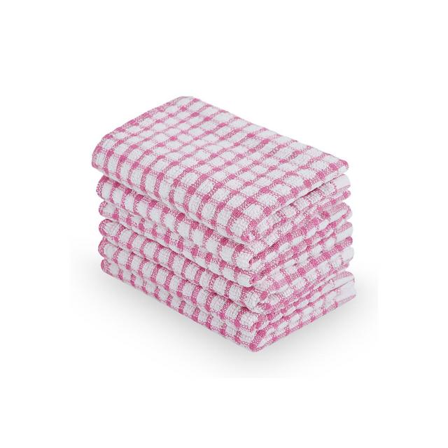 PiccoCasa Cotton Terry Small Kitchen Dish Cloth Cleaning Dish Rags 6 Pcs Pink 10.5" x 15"