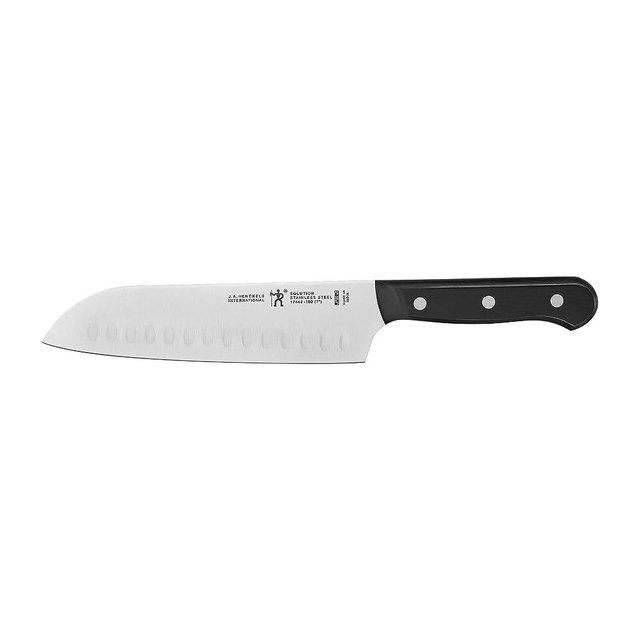 HENCKELS Solution Razor-Sharp Hollow Edge Santoku Knife 7 inch, German Engineered Informed by 100+ Years of Mastery, Black/Stainless Steel
