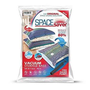 Space Saver - SpaceSaver Premium Large Vacuum Storage Bags (Works With Any Vacuum Cleaner + FREE Hand-Pump for Travel!) Double-Zip Seal and Triple Seal Turbo-Valve for 80% More Compression! (5 Pack)