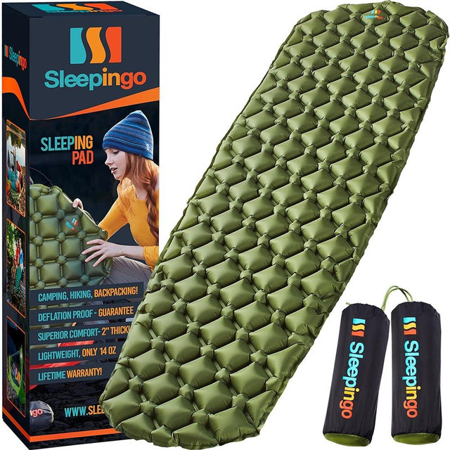 Sleepingo Large Sleeping Pad for Camping - Ultralight Sleeping Mat for Camping, Backpacking, Hiking - Lightweight, Inflatable & Compact Camping Air Mattress - Backpacking Sleeping Pad - Sleep Pad, 2pk