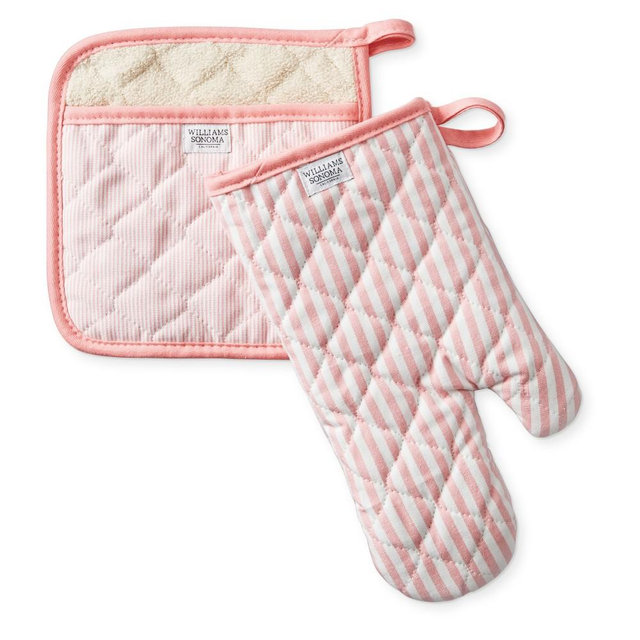 Williams Sonoma Bay Stripe Oven Mitt & Potholder Set, Geranium Pink