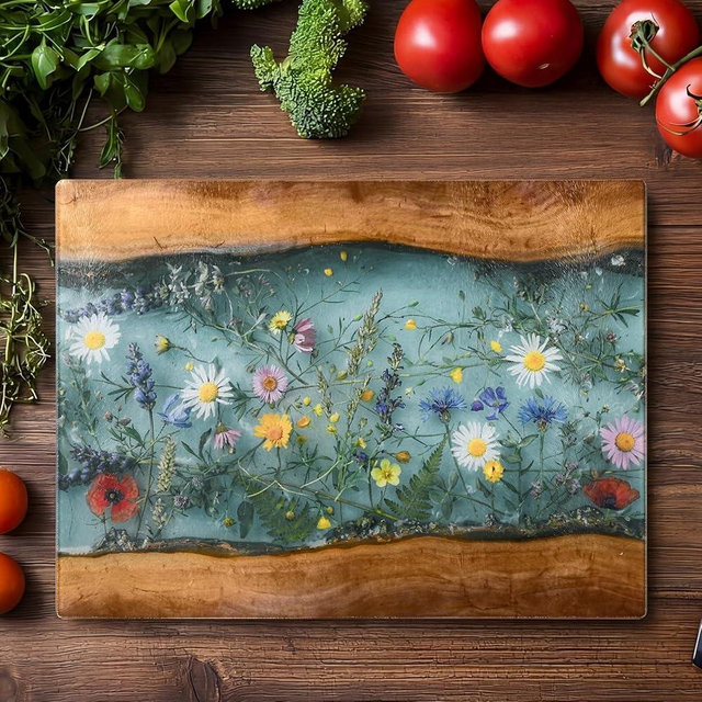 Acellegic Maple Wildflower Glass Cutting Board 11 x 15 Inch Large Tempered Glass Cutting Chopping Board with Non-slip Feet Charcuterie Gift for Kitchen Countertop Mother's Day Wedding Housewarming