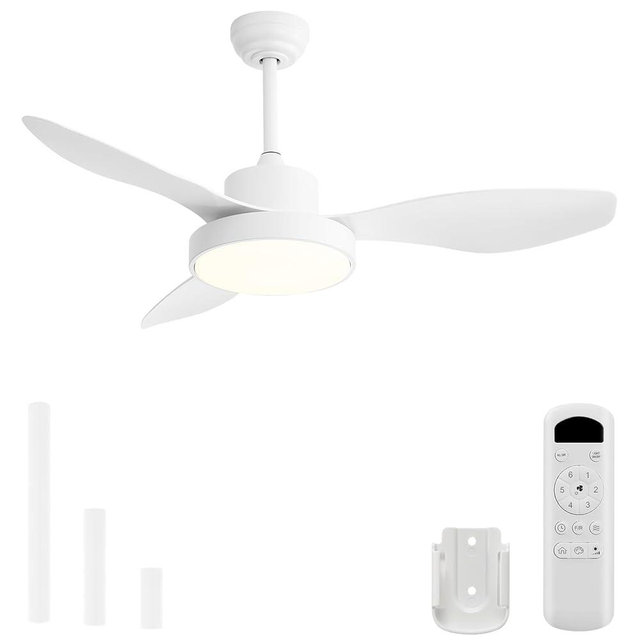 Sofucor 48 Inch Ceiling Fan with Lights and Remote Modern Outdoor White LED Ceiling Fans with Large Light Fixture Dimmable 6 Speeds Reversible DC Motor &Timing for Patio Bedroom Living Room Office