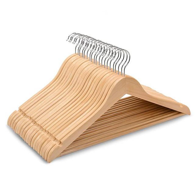 Amber Home Solid Wood Suit Coat Hangers 20 Pack, Smooth Natural Finish Wooden Dress Hangers with Non Slip Pant Bar, Clothes Hangers with 360 Swivel Hook & Notches for Jacket, Pant, Shirt (Natural, 20)