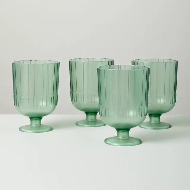 4pk 16oz Textured Tritan Plastic Wine Goblets Green - Hearth & Hand™ with Magnolia