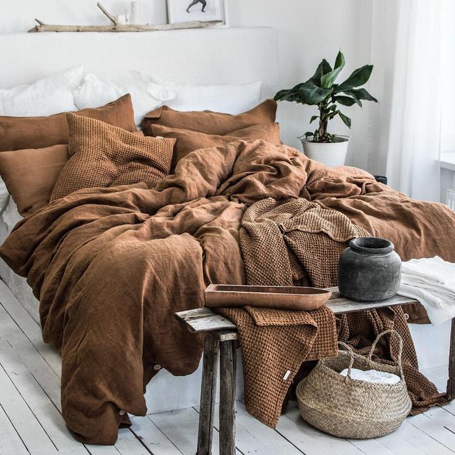 Linen Bedding Set in Tobacco. Duvet Cover and 2 pillowcases set. King, Queen, Twin, Full, Double, Single size. Tobacco Brown Linen bedding
