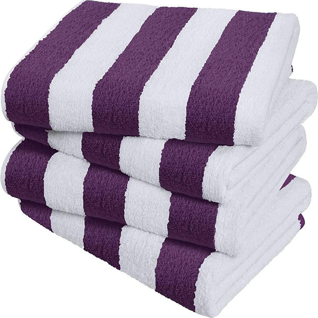 Utopia Towels Cabana Stripe Beach Towels, Plum, (30 x 60 Inches) - 100% Ring Spun Cotton Large Pool Towels, Soft and Quick Dry Swim Towels (Pack of 4)