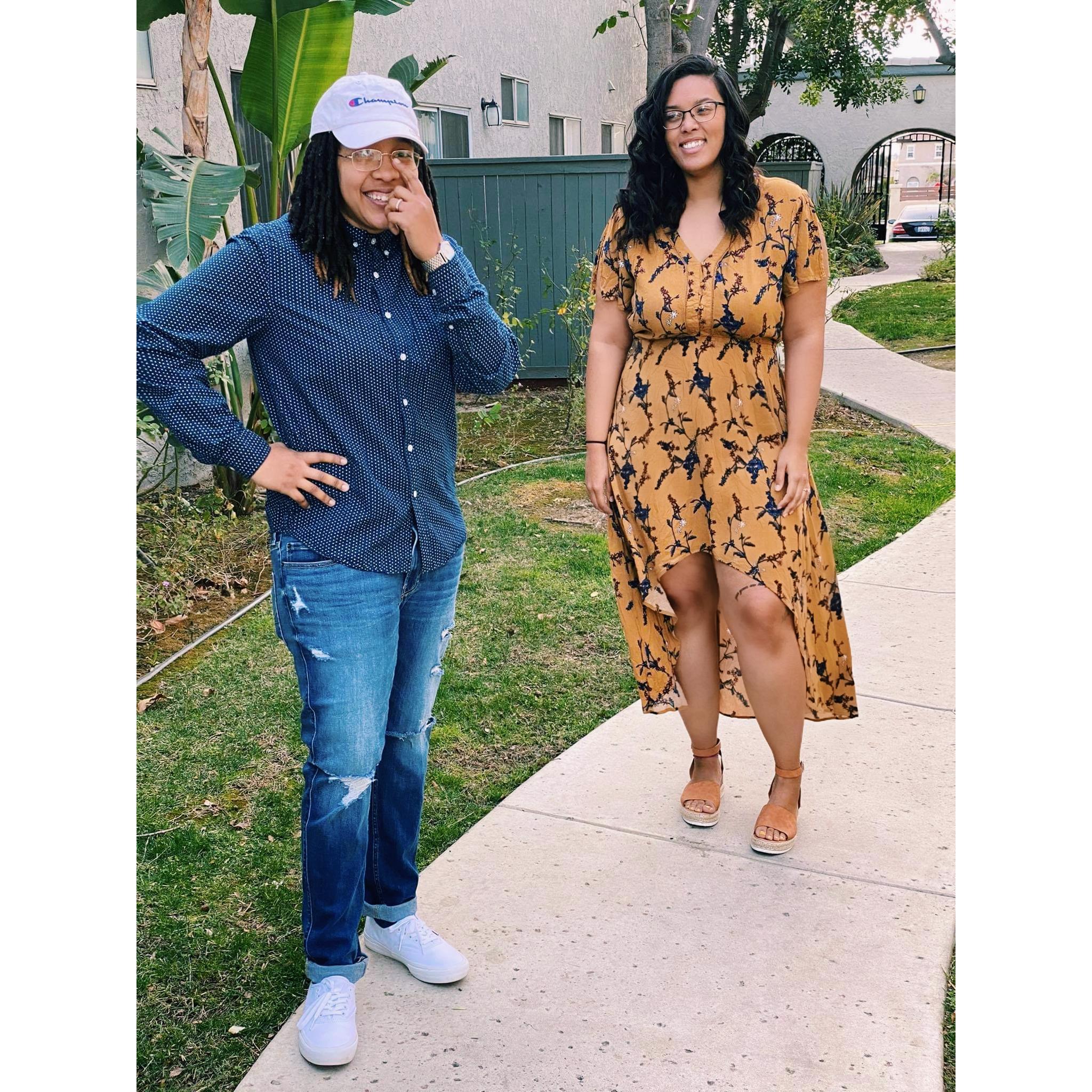 Outside of our first apartment in Southern California!