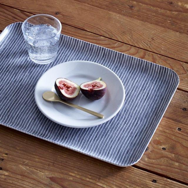 Linen Tray Large: Grey Thin White Stripe