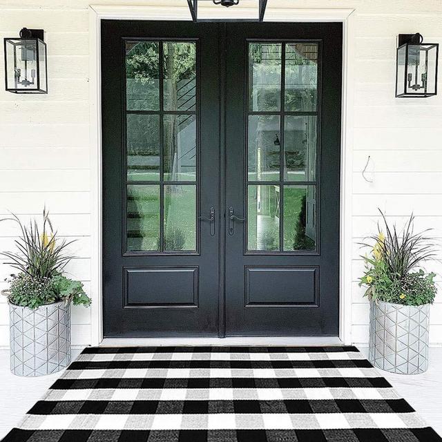 Buffalo Plaid Rugs Cotton Black and White Check Rug 35.4'' x 59''Hand-Woven Indoor/Outdoor Area Rug for Welcome Door Mat, Front Porch,Kitchen,Bathroom,Entry Way,Living Room (3' x 5')