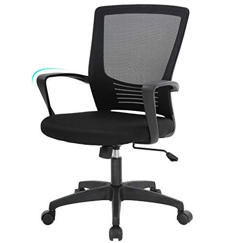 Ergonomic Office Chair Desk Chair Mesh Computer Chair with Lumbar Support Arms Modern Cute Swivel Rolling Task Mid Back Executive Chair,Black