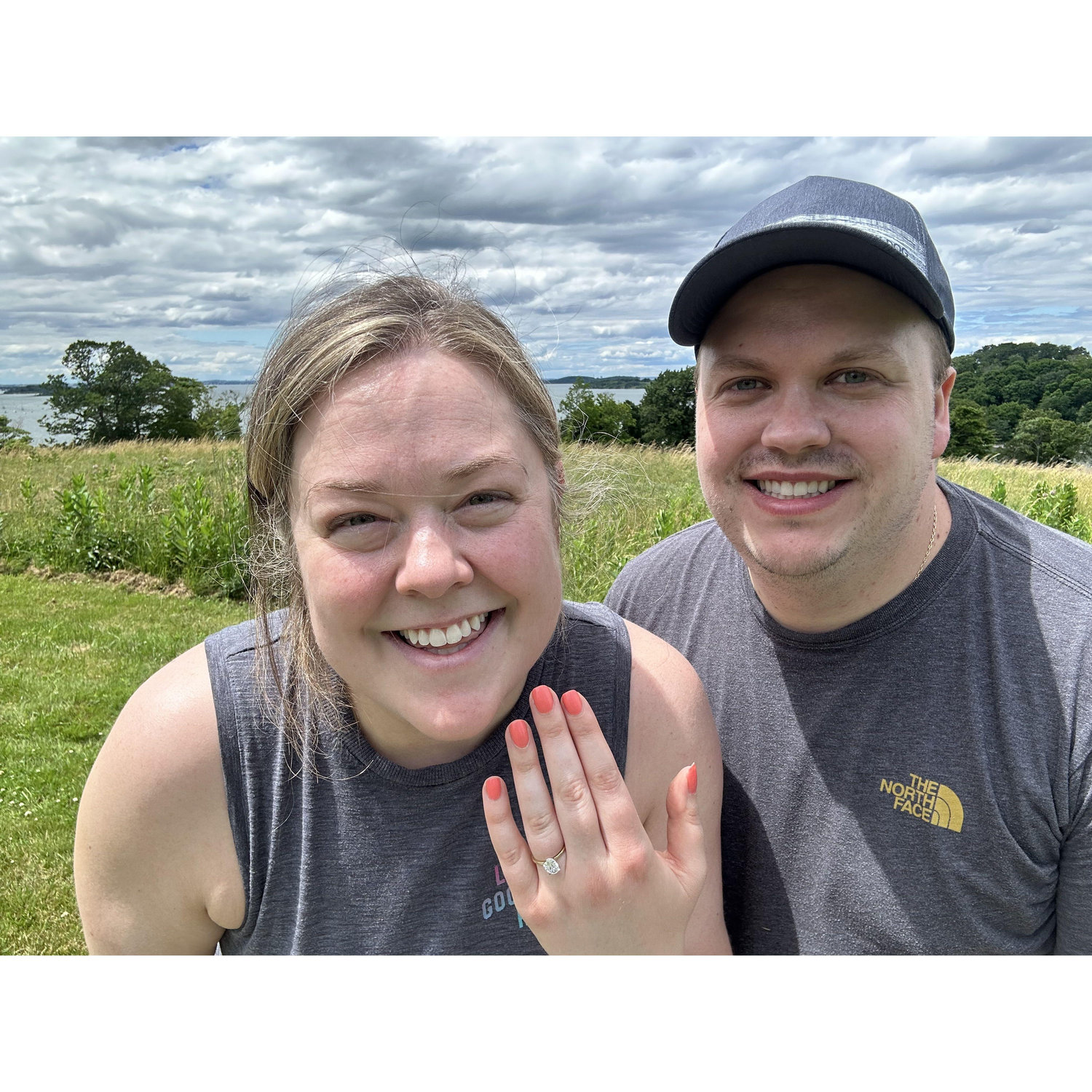 So happy! Immediate post-proposal selfie, World's End Hingham.