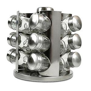 Rotating Stainless Steel Spice Rack with Glass Jars