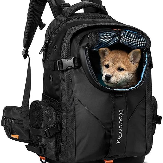 ROCCOPET Dog Carrier Backpack, Pet Carrier Backpack for Small Dogs, Breathable System, Waterproof Dog Backpack for Hiking, Camping, Travel -Black
