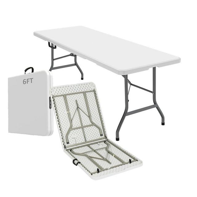 ONUUNPY 6ft Heavy Duty Portable Folding Table - Plastic Dining Table Indoor/Outdoor White Plastic Table for Parties, BBQs, and Camping