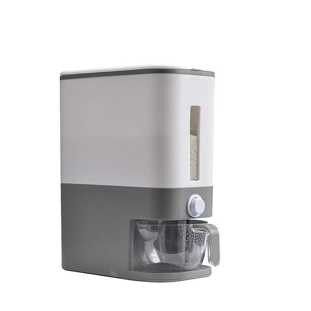 AinHome 23 Lbs Large Food Dispenser, Rice Dispenser, Rice Container Storage with Lid Measuring Cylinder Moisture Proof Household Cereal Dispenser Bucket for Kitchen Soybean Corn (Gray)