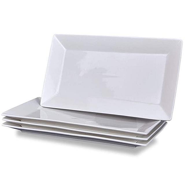 Klikel 4 Serving Platters - Classic White Plate - Serving Trays For Parties - Microwave And Dishwasher Safe - 6.5 X 14 Inch