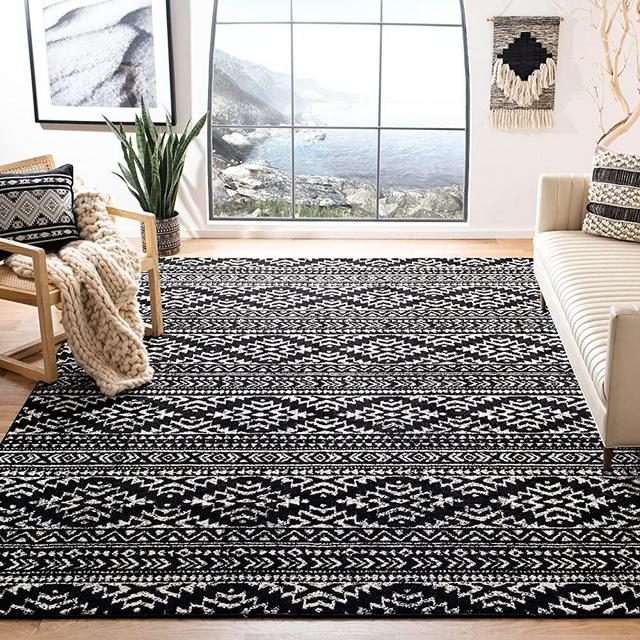 Safavieh Tulum Collection TUL272Z Moroccan Boho Tribal Non-Shedding Stain Resistant Living Room Bedroom Area Rug, 8' x 10', Black / Ivory