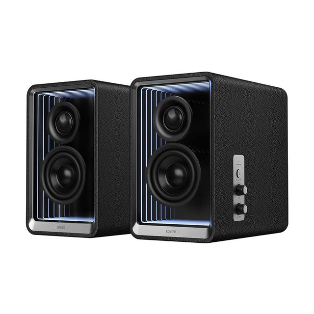 Edifier QR65 Desktop Active Monitor with 2.75" Long-Throw Aluminum Diaphragm mid-Low Drivers, Hi-Res Audio, Brilliant Light Effects, 70W Output Power Bluetooth Speakers with Stands - Black