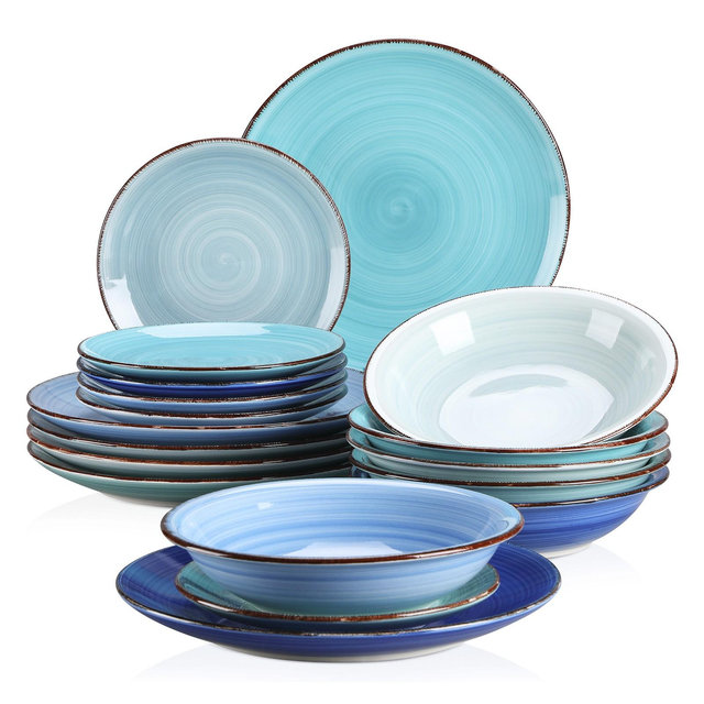 vancasso 18 Pieces Dinnerware Set, Multicolour Set, Blue, Poreclain Dinnerware Set For 6 Person