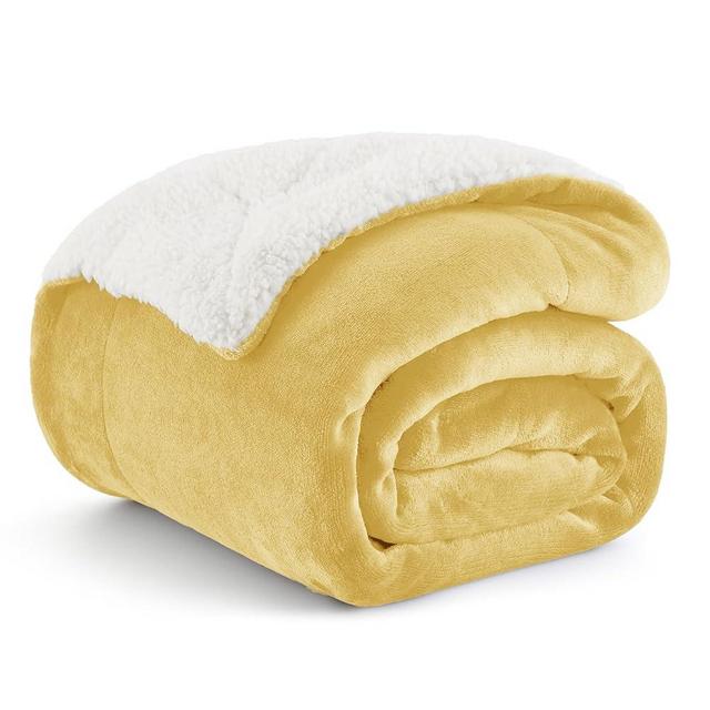 Bedsure Sherpa Fleece Throw Blanket for Couch - Thick and Warm Blanket for Winter, Soft and Fuzzy Throw Blanket for Sofa, Fall Throw Blanket, Straw Yellow, 50x60 Inches