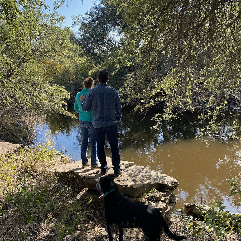 Katie and Luke looking out at the fish tank on the Adair property. Lucy, Kristen's dog, was making sure we didn't fall in.