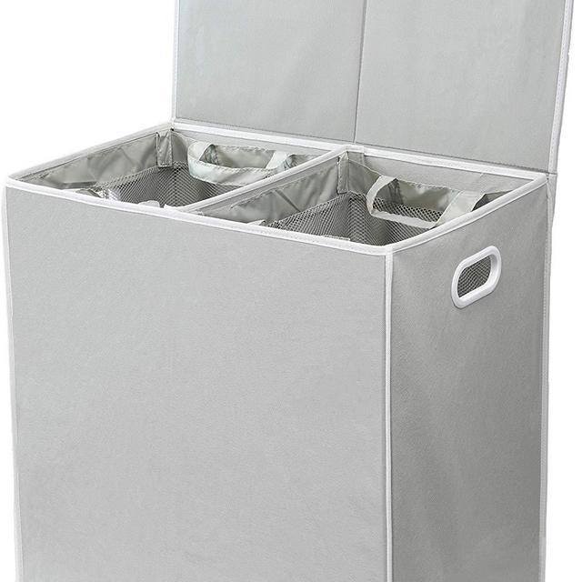 Simple Houseware - Simplehouseware Double Laundry Hamper with Lid and Removable Laundry Bags, Grey