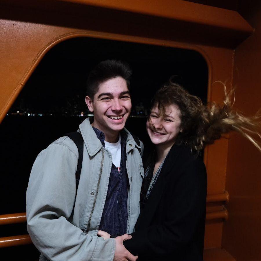 Us on the Staten Island Ferry! The wind was too fast to not laugh.
