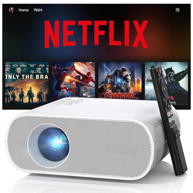 1500 ANSI Official Licensed Smart Projector, Compatible with Netflix, HOMPOW 4K Full HD Home Theater Projector with WiFi and Bluetooth, Built-in Apps, Electric Focus Outdoor & Indoor Movie Projector