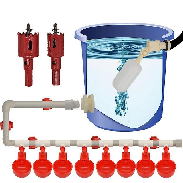 Complete Set Pipeline Chicken Waterer Cups and 1/2" PVC Tee Fittings PVC Pipe Chicken Waterer Feeder Poultry Waterer Automatic Chicken Waterer System Chicken Nipple Water Cup Chicken Watering Cups