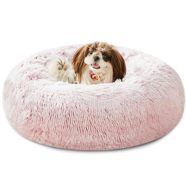 Western Home Faux Fur Dog Bed & Cat Bed, Original Calming Dog Bed for Small Medium Large Pets, Anti Anxiety Donut Cuddler Round Warm Washable Cat Bed for Indoor Cats(24", Pink)