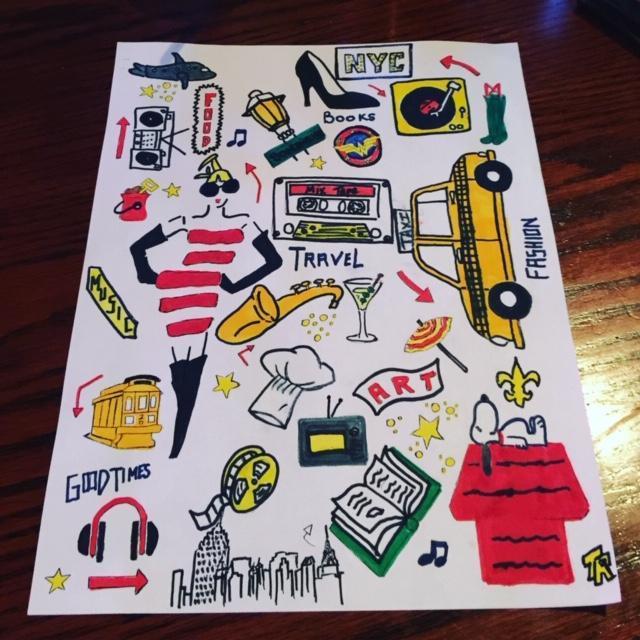 Jen hand drew this coloring page capturing Tricia, based on all of the things they'd talked about to that point. You might say she had a *small* crush.